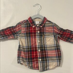Gap 12-18 month Plaid Button Down Holiday Shirt - Red, Blue, Cream